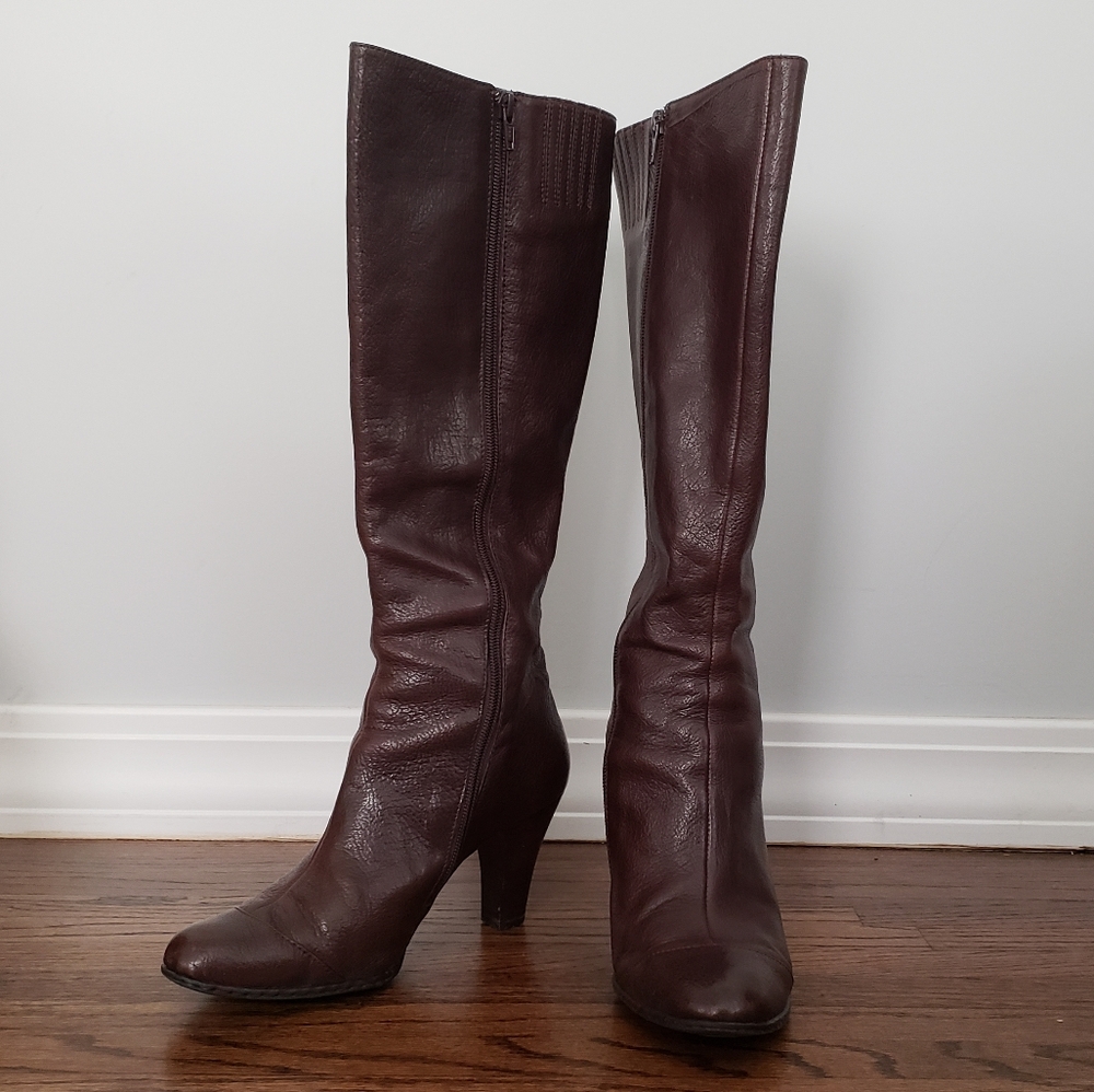 Tall Brown Leather Heeled Boots